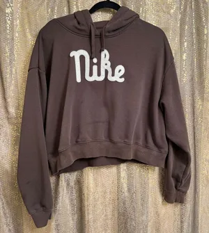 Nike Women's Sportswear Club Fleece Oversized Cropped Hoodie Brown Large thumbnail 1