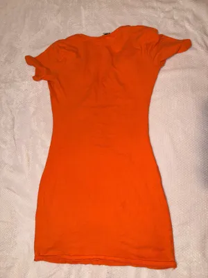 Orange V-Neck Mini Dress with Black Dragon Graphic thumbnail 2