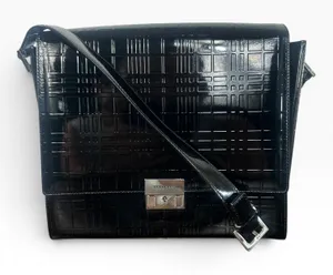 Burberry Shoulder Bag Medium Black Patent Leather Checkered Check Plaid Flap thumbnail 1