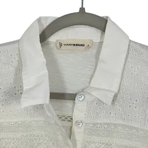 Lucky Brand White‎ Eyelet Peplum Babydoll Button Up Shirt Top Boho Cotton NWT thumbnail 12