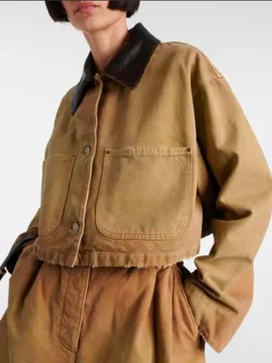 Ci Sono Cropped Olive Green Jacket with Black Contrast Collar thumbnail 2