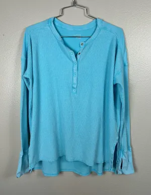 Offline Light Blue/Teal Waffle Henley Long-Sleeve Shirt thumbnail 1