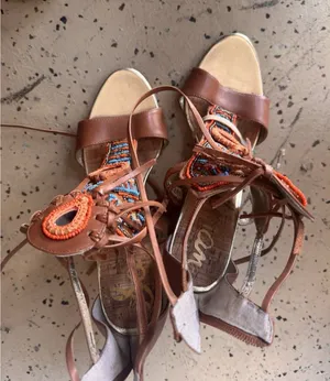 Sam Edelman Yvette Strappy Leather Suede Sandals Stacked Heel Sz 9.5 Boho Tribal thumbnail 1