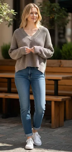 Abercrombie & Fitch Gray Chunky Knit Long Sleeve Cropped V-Neck Sweater Size S thumbnail 1