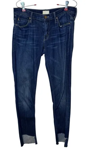 Mother Women's Jeans The Runaway Skinny‎ Leg Raw Hem Dark Wash Denim Blue 30X30 thumbnail 1