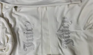 Juicy Couture Bling Velour Tracksuit Jacket Hoodie & Pants in Cream Soda thumbnail 14