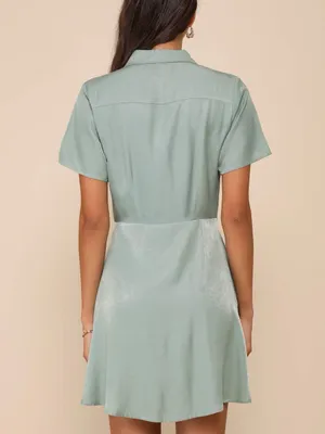 NWT Lulus Pleasant Darling Sage Green Short Sleeve Button-Up Mini Dress Size XL thumbnail 3