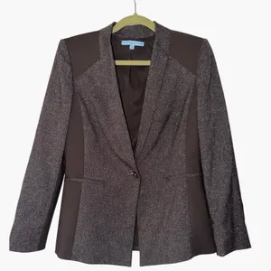 Antonio Melani Womens Brown Mixed Media Textured Single‎ Button Blazer Jacket 6 thumbnail 1