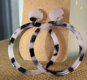 Black and white hoop, earrings, acrylic new thumbnail 2