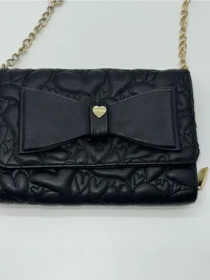 Betsey Johnson Black Vegan Leather Shoulder Bag organized Like a Wallet on Chain thumbnail 4
