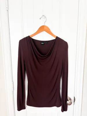 BOSS Esayana Cowl Neck Top Brown Long Sleeve Size Small thumbnail 2