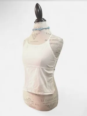 ANDREW & CO STRETCH Y2K White Halter Tie Back Top Sz S thumbnail 3