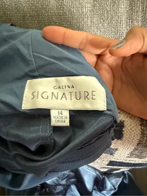 Signature Steel Blue Satin Plunge V Prom Gown thumbnail 4