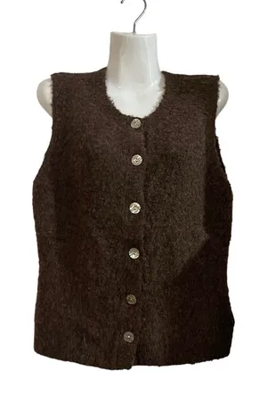 Rachel Zoe Brown Wool Blend Button Up Sweater Vest M Cottagecore Lagenlook NWT thumbnail 1