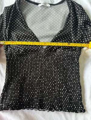 Good Days Project Black White Polka Dot Smocked Long Sleeve Top S thumbnail 6