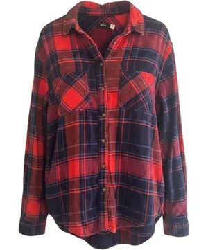 BDG‎ Red Navy Plaid Flannel Button Up Shirt Long Sleeve Women XS Gorpcore Trails thumbnail 1