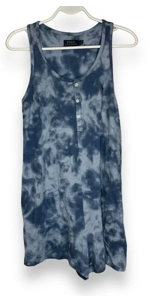 NWOT Polo Ralph Lauren Women's S Blue Tie Dye‎ Sleeveless Lightweight 3" Romper thumbnail 1