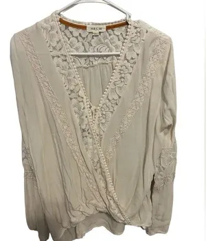 TAYLOR & SAGE Lace Inset Balloon Waist Woven Long-Sleeve Top size Large thumbnail 1
