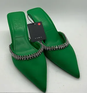Zara NWT Emerald Green Rhinestones Heels Sandals Shoes **Size 36/US 6**💚💚 thumbnail 1