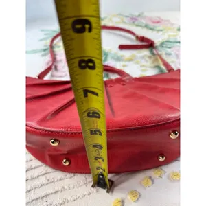 Red Faux Lizard‎ Pleated Fan Handbag Crossbody Half Moon Satchel Gold Hardware thumbnail 10