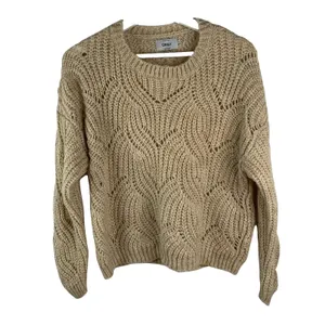 ONLY Our Story S Sweater Beige Havana Long Sleeve Pullover Pointelle Knit Tan thumbnail 3