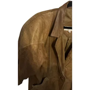 Women's Leather Trench Coat Laurice Vintage 80-90s Brown Pads Size Small Korea thumbnail 5