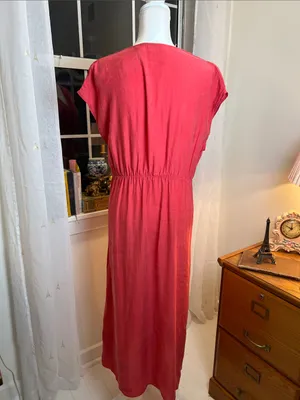 Mango Coral-Red Tie-Waist V-Neck Maxi Dress size 10. thumbnail 5