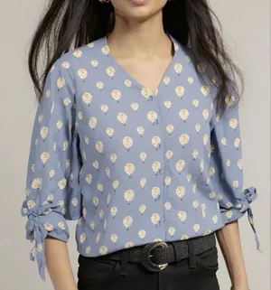 41 Hawthorn Top 2X Cute Blue Silky Hot Air Balloon Print Shirt Blouse Tie Sleeve thumbnail 1