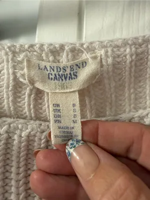 Lands' End Cotton Cream & Navy Striped Crewneck Sweater thumbnail 2