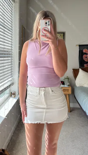 Super Stretch White Denim Mini Skirt thumbnail 1
