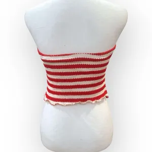 Source Unknown Red & White Knit Striped Bandeau Scarf Top – Approx. Size Small thumbnail 2