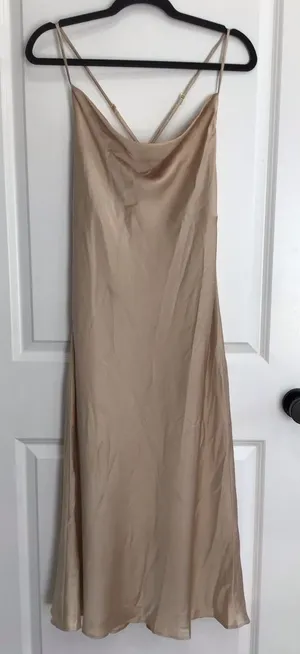 Show Me Your Mumu Cocktail Women Midi‎ Dress True Gold Luxe Satin SIZE M thumbnail 1