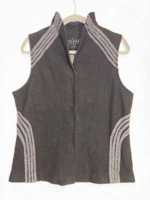 Icelandic Design Black Boiled Wool Vest‎ Grey Corded Embroidery Petite L vintage thumbnail 1