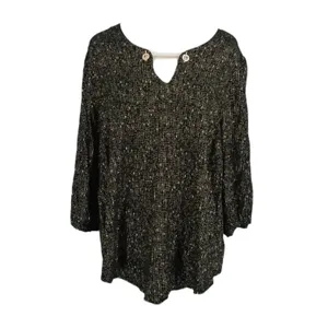 Torrid Womens Blouse Sz 2 2X 18 20 Black Gold Crepe Chain Detail 3/4‎ Sleeve thumbnail 5