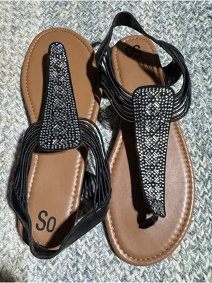 NEW Black Embellished Thong Sandals for Women Size11 thumbnail 2