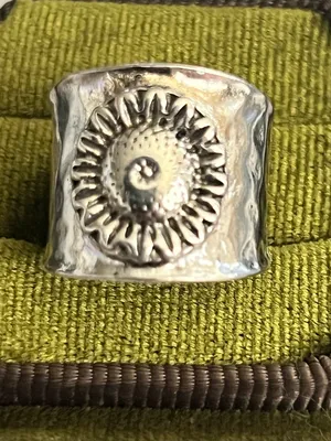 Bohemian Flower Design Wide Band Stainless Steel Silver Size 6 thumbnail 2