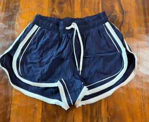Kimberly C Navy Blue Lace Trim Athletic Dolphin Shorts Small Drawstring Sporty thumbnail 1