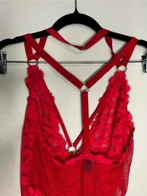 Victoria’s Secret Red Unlined Lace And Mesh Harness Lingerie thumbnail 6