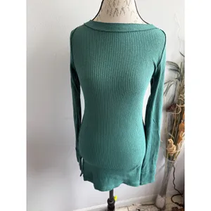 We The Free Free People Teal Green Waffle Knit Thermal Exposed‎ Seam Top Small thumbnail 3