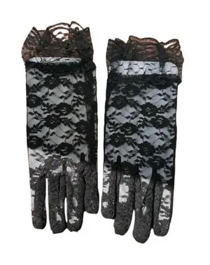 Black Floral Lace Sheer Dress Gloves | Gothic Victorian Style | Women’s Formal C thumbnail 1