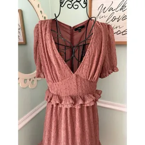 Lulu's Wedding Boho Hippie Western‎ Rust Textured Short Sleeve Midi Dress thumbnail 2
