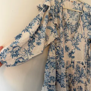 Free People Blue Floral Ruffle‎ Tiered Bib Mini Dress Long Sleeve Cotton Size XS thumbnail 5