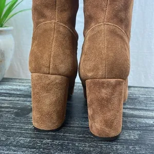 Kensie Brown Suede Bernadette Block Heel Side Zip Knee High Boots 8 thumbnail 4