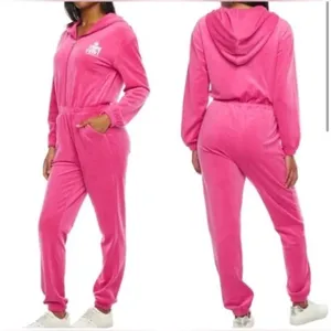 Juicy Couture Zip-up Velour Jumpsuit Hot Pink Y2K Soft Comfort Barbiecore‎ Sz M thumbnail 2