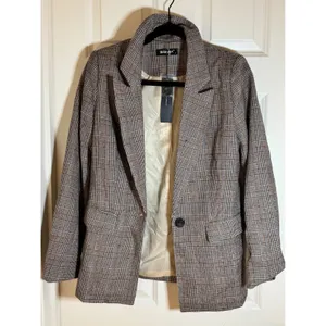 New! Allegra K Women's Plaid Blazer One Button Lapel Neck‎ Jacket thumbnail 4