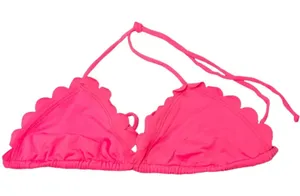 Free People Bikini Top Halter Double Tie Triangle Scalloped Neon Pink Small thumbnail 1