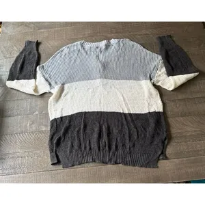 American Eagle Women's color-block gray white black waffle-knit henley sweater S thumbnail 7