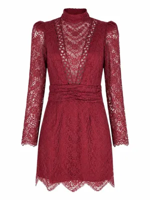 Saylor Celia Puff Shoulder Lace Mini Dress Russet Orange Size XS thumbnail 1