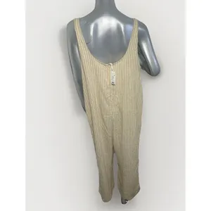 Marine Layer Striped Jumpsuit Womens Small Tan White Hemp Blend Coastal Wide Leg thumbnail 5