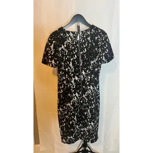 Calvin Klein Womens Black White Abstract Floral Sheath Dress Size‎ 10 Zip Back thumbnail 4